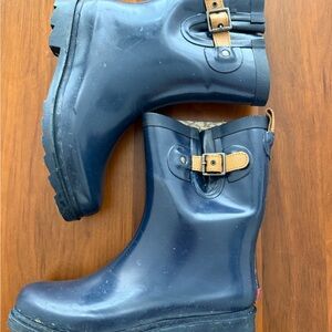 Navy Blue Rubber Boots with Buckle